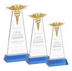 Caduceus Award on Hartford Base - Sky Blue - Colored Crystal Awards
