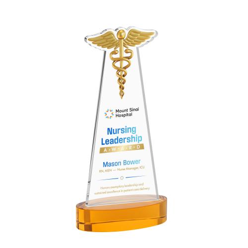 Recognition Awards - Crystal Awards - Caduceus VividPrint&trade; Award on Alberton Base - Amber