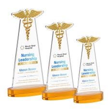 Caduceus VividPrint Award on Alberton Base - Amber - Colored Glass Awards