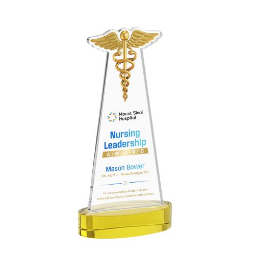 Recognition Awards - Crystal Awards - Caduceus VividPrint&trade; Award on Alberton Base - Gold