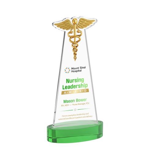 Recognition Awards - Crystal Awards - Caduceus VividPrint&trade; Award on Alberton Base - Green