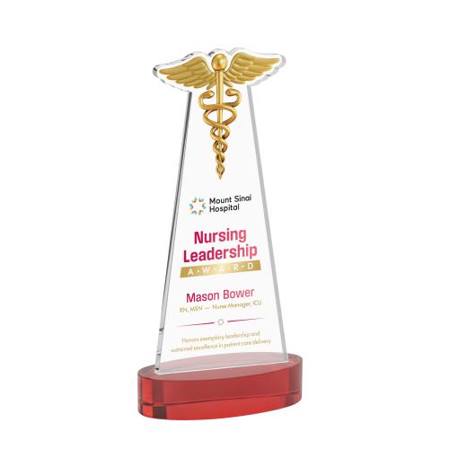 Recognition Awards - Crystal Awards - Caduceus VividPrint&trade; Award on Alberton Base - Red