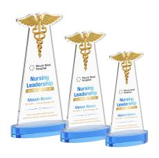 Caduceus VividPrint Award on Alberton Base - Sky Blue - Colored Glass Awards