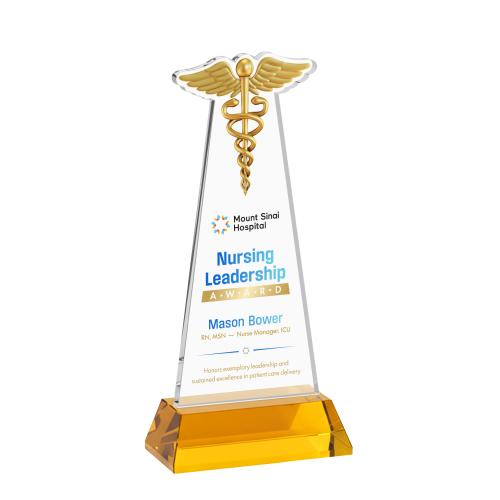 Recognition Awards - Crystal Awards - Caduceus VividPrint&trade; Award on Hartford Base - Amber