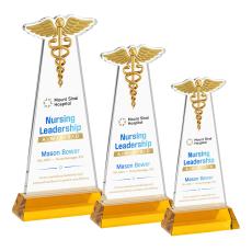 Caduceus VividPrint Award on Hartford Base - Amber - Colored Glass Awards