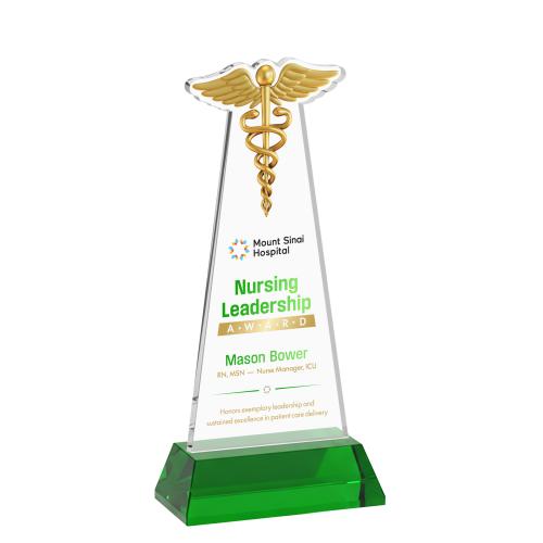Recognition Awards - Crystal Awards - Caduceus VividPrint&trade; Award on Hartford Base - Green