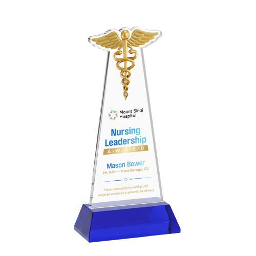 Recognition Awards - Crystal Awards - Caduceus VividPrint&trade; Award on Hartford Base - Blue