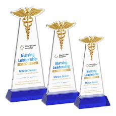 Caduceus VividPrint Award on Hartford Base - Blue - Colored Glass Awards