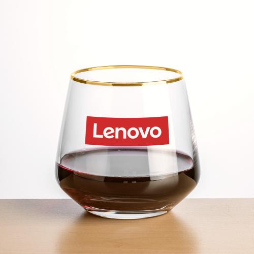 Corporate Gifts - Barware - Wine & Champagne - Wine Glasses - Tucson Gold Rim Stemless Wine - Imprinted
