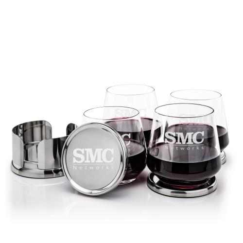 Corporate Gifts - Barware - Glasses Sets - Baldoni Coasters & Tucson Stemless Wine Set