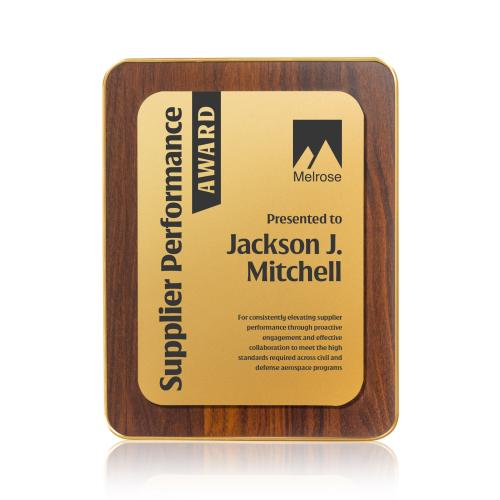 Plaque Awards - Retirement Plaques - Reston Plaque - Walnut Finish/Gold