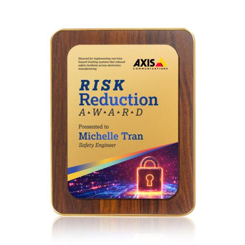 Plaque Awards - Retirement Plaques - Reston VividPrint&trade; Plaque - Walnut Finish/Gold