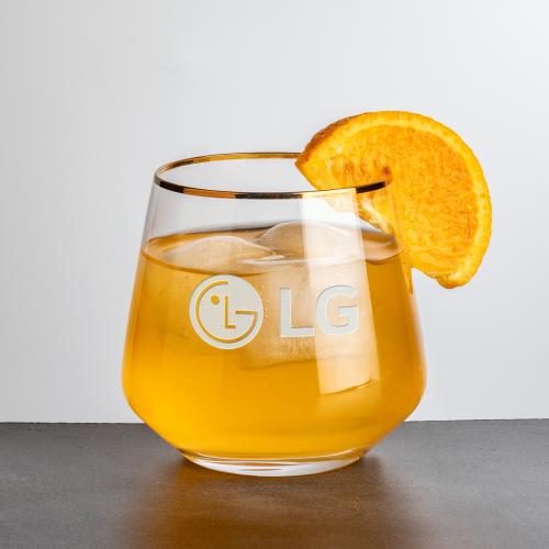 Corporate Gifts - Barware - On the Rocks Tumblers & Glasses - Tucson OTR/DOF Gold Rim - Deep Etch