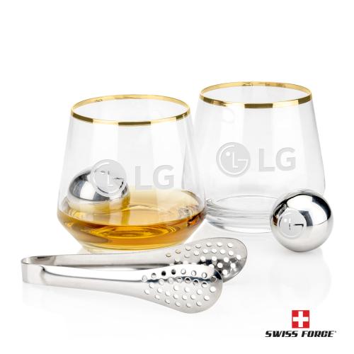 Corporate Gifts - Barware - Glasses Sets - Swiss Force&reg; S/S Balls & 2 Tucson OTR - Gold Rim