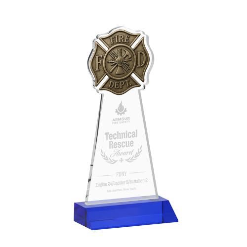 Recognition Awards - Crystal Awards - Fire Dept Award - Blue