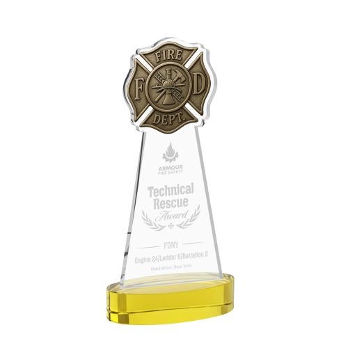 Recognition Awards - Crystal Awards - Fire Dept Award on Alberton Base - Gold