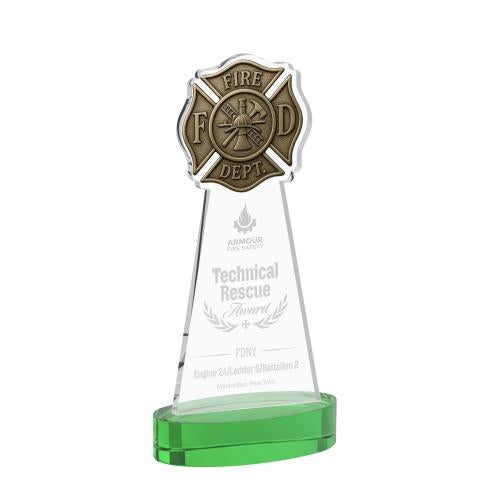 Recognition Awards - Crystal Awards - Fire Dept Award on Alberton Base - Green