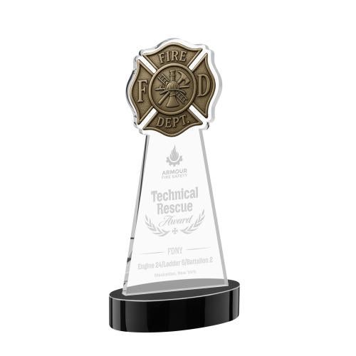 Recognition Awards - Crystal Awards - Fire Dept Award on Alberton Base - Black