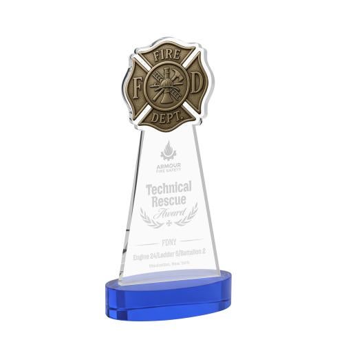 Recognition Awards - Crystal Awards - Fire Dept Award on Alberton Base - Blue