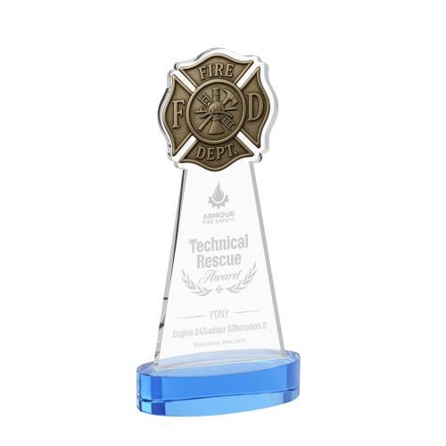 Recognition Awards - Crystal Awards - Fire Dept Award on Alberton Base - Sky Blue