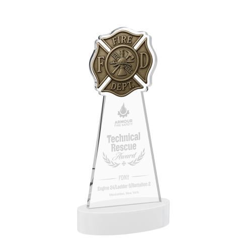 Recognition Awards - Crystal Awards - Fire Dept Award on Alberton Base - White