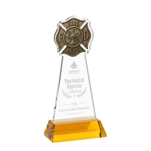 Recognition Awards - Crystal Awards - Fire Dept Award on Hartford Base - Amber