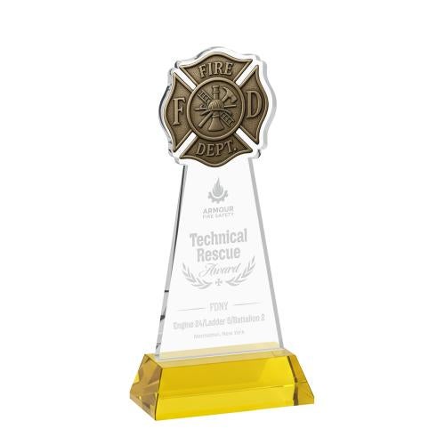 Recognition Awards - Crystal Awards - Fire Dept Award on Hartford Base - Gold