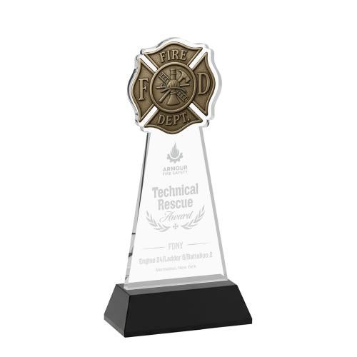 Recognition Awards - Crystal Awards - Fire Dept Award on Hartford Base - Black