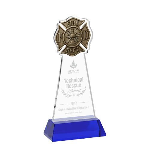 Recognition Awards - Crystal Awards - Fire Dept Award on Hartford Base - Blue