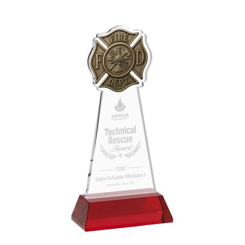 Recognition Awards - Crystal Awards - Fire Dept Award on Hartford Base - Red