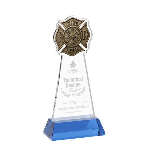 Recognition Awards - Crystal Awards - Fire Dept Award on Hartford Base - Sky Blue