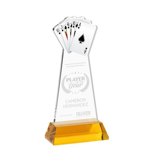 Recognition Awards - Crystal Awards - Poker Award on Hartford Base - Amber
