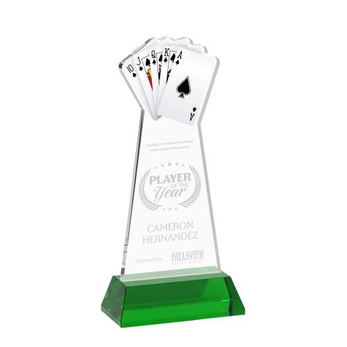 Recognition Awards - Crystal Awards - Poker Award on Hartford Base - Green