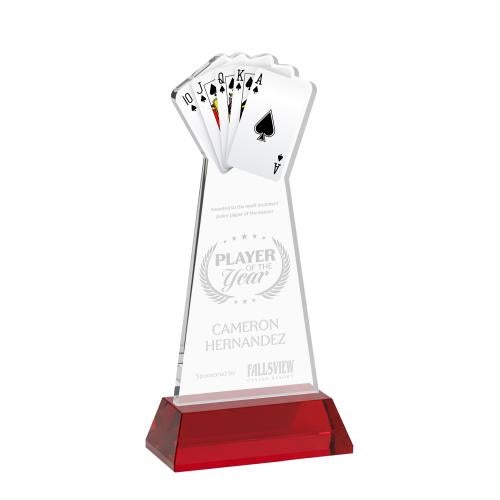 Recognition Awards - Crystal Awards - Poker Award on Hartford Base - Red