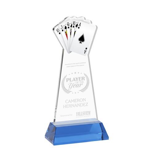 Recognition Awards - Crystal Awards - Poker Award on Hartford Base - Sky Blue