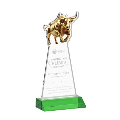 Recognition Awards - Crystal Awards - Raging Bull Award - Green