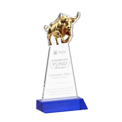 Recognition Awards - Crystal Awards - Raging Bull Award - Blue