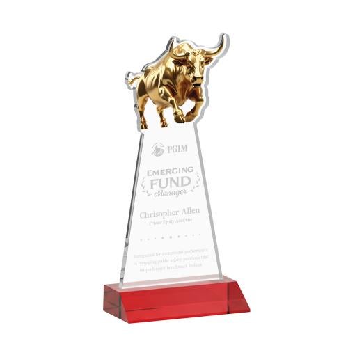 Recognition Awards - Crystal Awards - Raging Bull Award - Red