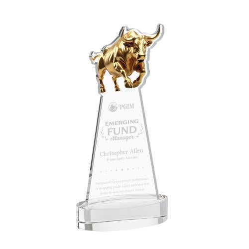 Recognition Awards - Crystal Awards - Raging Bull Award on Alberton Base - Clear