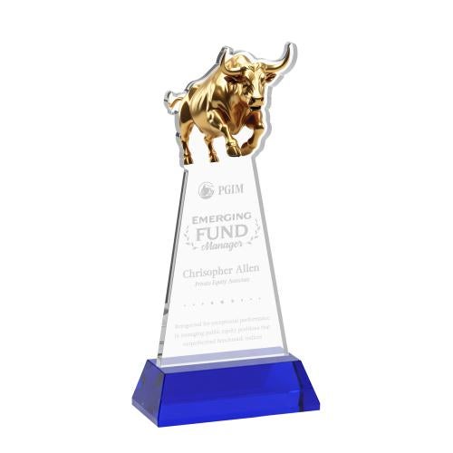 Recognition Awards - Crystal Awards - Raging Bull Award on Hartford Base - Blue