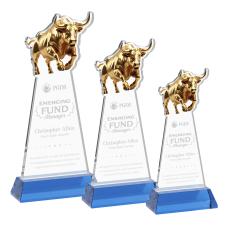Raging Bull Award on Hartford Base - Sky Blue - Colored Glass Awards