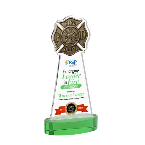 Recognition Awards - Crystal Awards - Fire Dept VividPrint&trade; Award on Alberton Base - Green