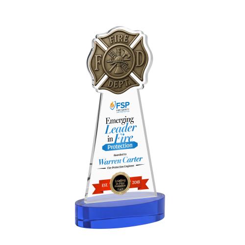 Recognition Awards - Crystal Awards - Fire Dept VividPrint&trade; Award on Alberton Base - Blue