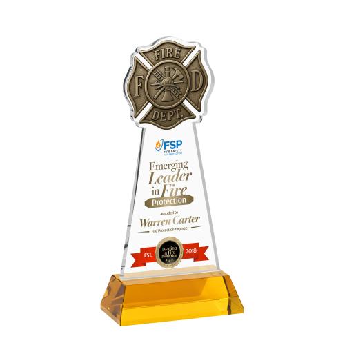 Recognition Awards - Crystal Awards - Fire Dept VividPrint&trade; Award on Hartford Base - Amber