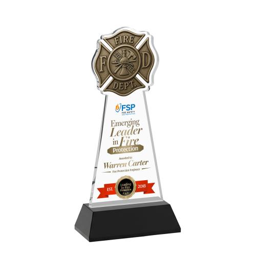 Recognition Awards - Crystal Awards - Fire Dept VividPrint&trade; Award on Hartford Base - Black