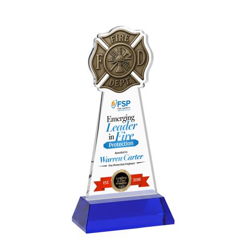 Recognition Awards - Crystal Awards - Fire Dept VividPrint&trade; Award on Hartford Base - Blue