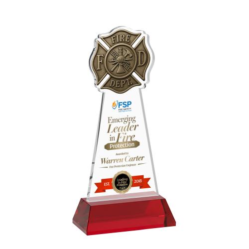 Recognition Awards - Crystal Awards - Fire Dept VividPrint&trade; Award on Hartford Base - Red