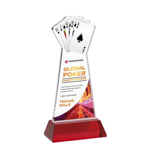 Recognition Awards - Crystal Awards - Poker VividPrint&trade; Award on Hartford Base - Red