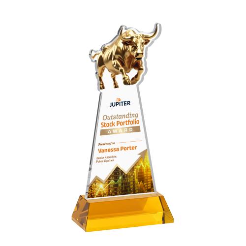 Recognition Awards - Crystal Awards - Raging Bull VividPrint&trade; Award on Hartford Base - Amber