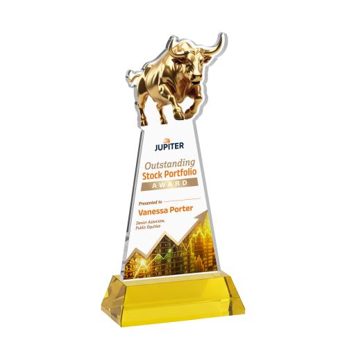 Recognition Awards - Crystal Awards - Raging Bull VividPrint&trade; Award on Hartford Base - Gold